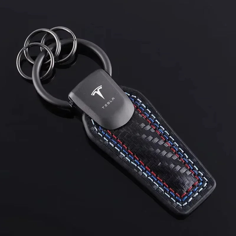 Tesla Leather Carbon Fiber Keychain