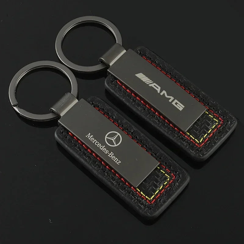 Mercedes Carbon Fiber Leather Keychain