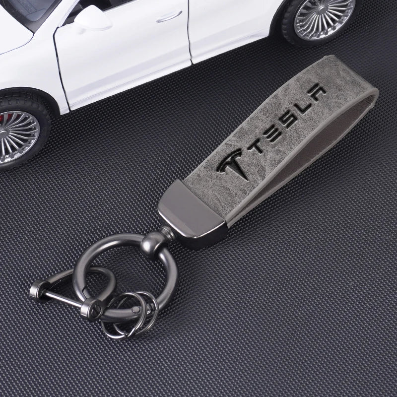Tesla Leather Keychain