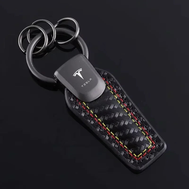 Tesla Leather Carbon Fiber Keychain