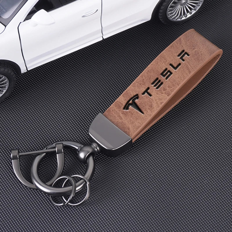Tesla Leather Keychain