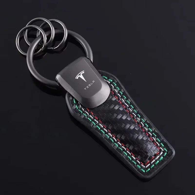 Tesla Leather Carbon Fiber Keychain