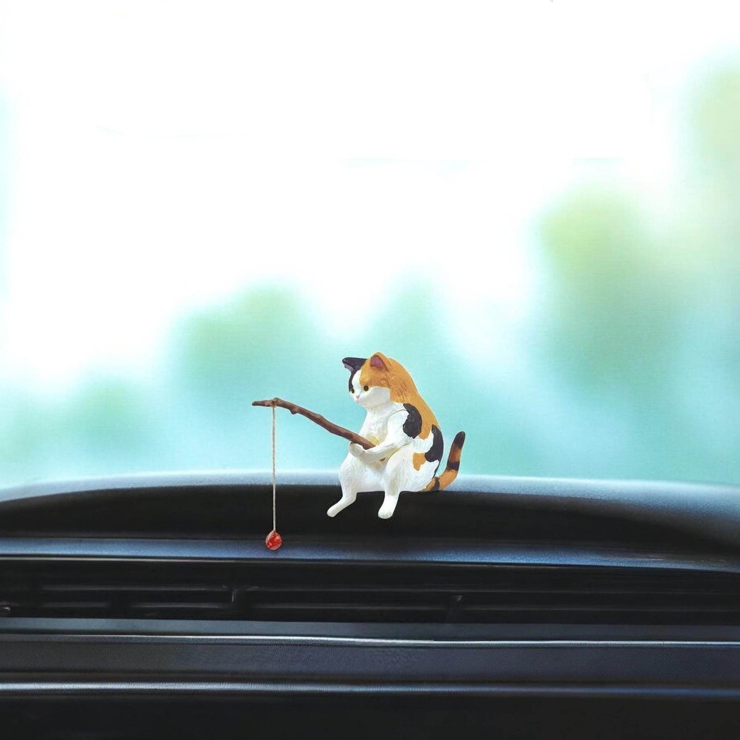 Cute Cat Fishing Car Dashboard Decor