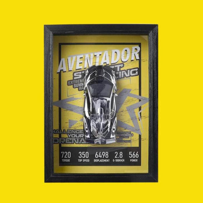 Chrome Aventador 3D Metal Racing Car Black Frame