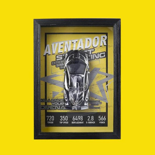 Chrome Aventador 3D Metal Racing Car Black Frame