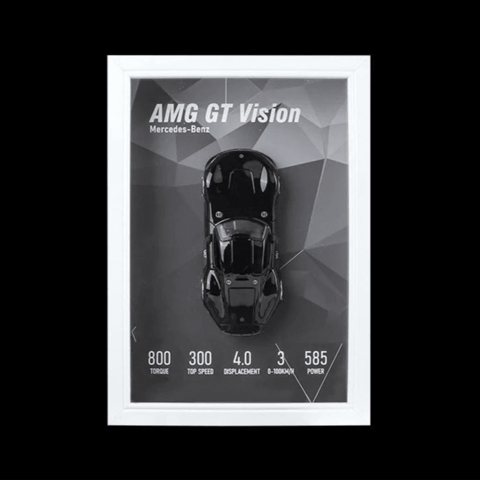Black AMG GT 3D Metal Racing Car White Frame