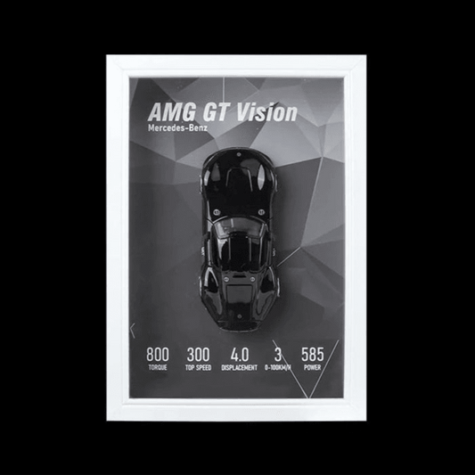 Black AMG GT 3D Metal Racing Car White Frame