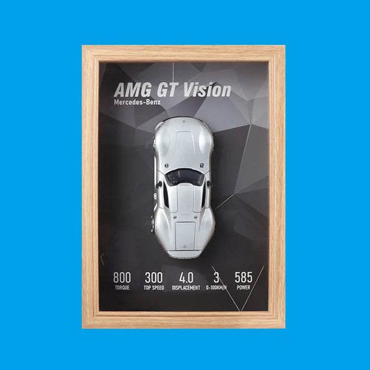 Silver AMG GT 3D Metal Racing Car Brown Frame