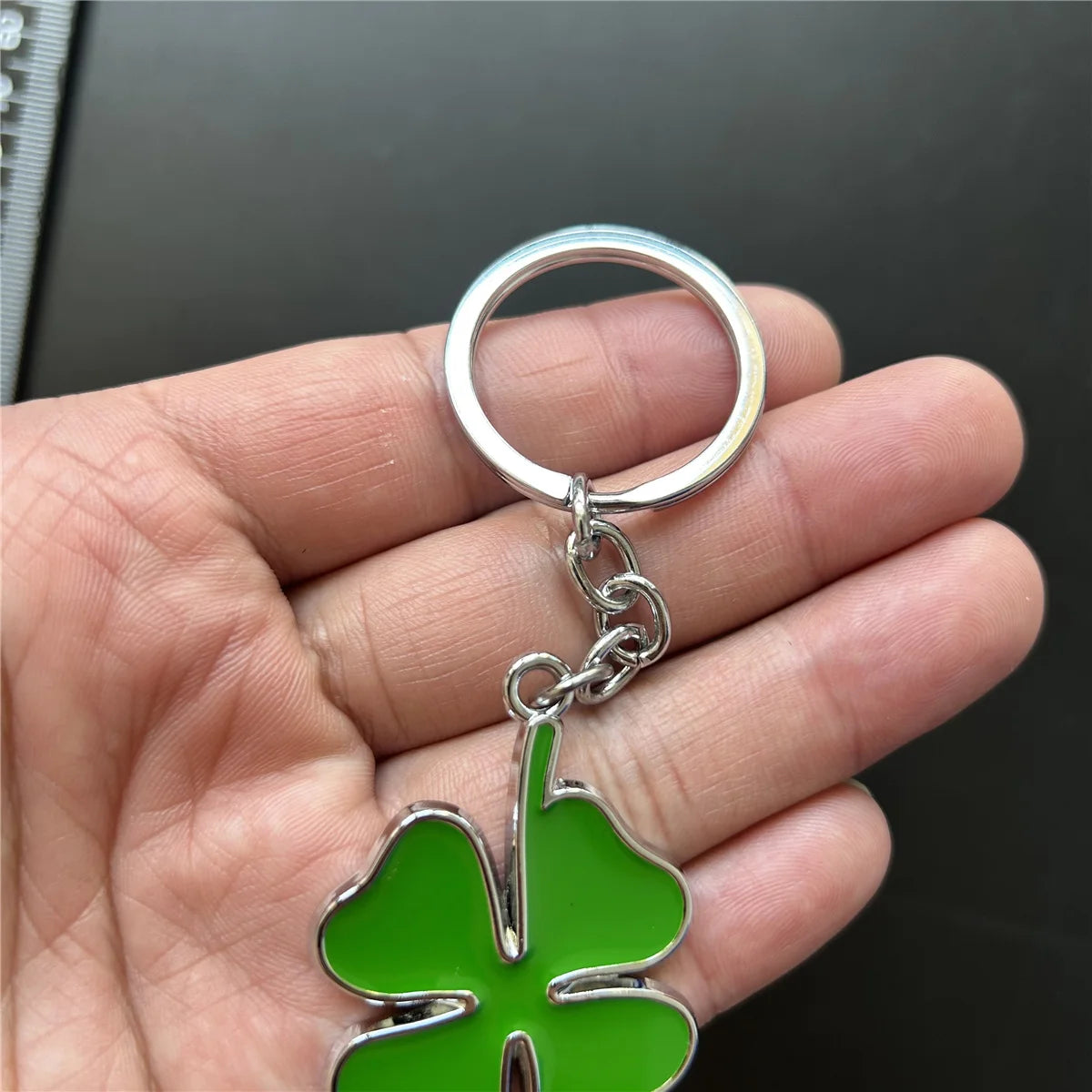 Green Four-Leaf Alloy Keychain