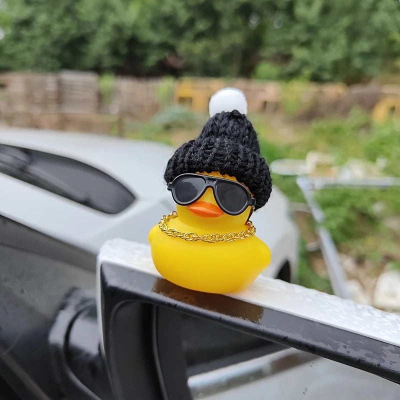 Cute Black Knitted Hat and Sunglasses Duck