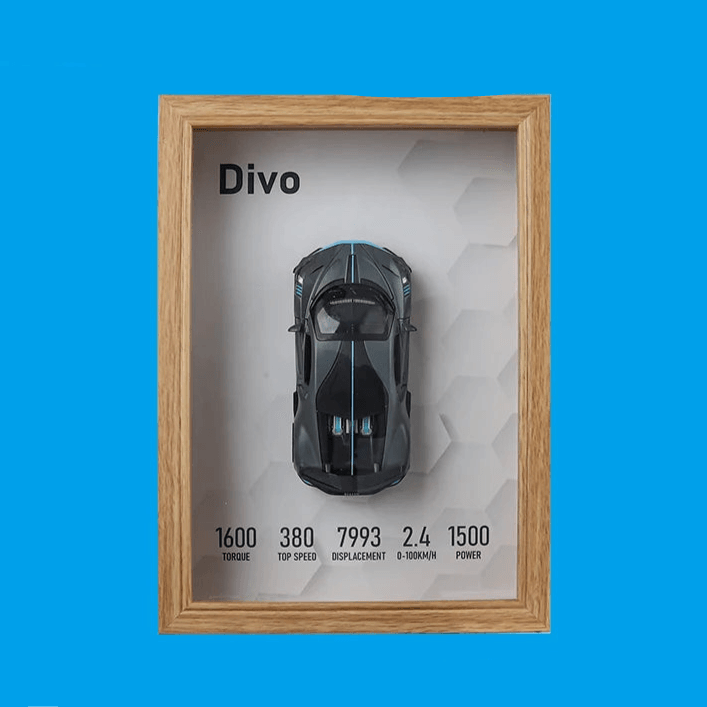 Black Bugatti 3D Metal Racing Car Brown Frame