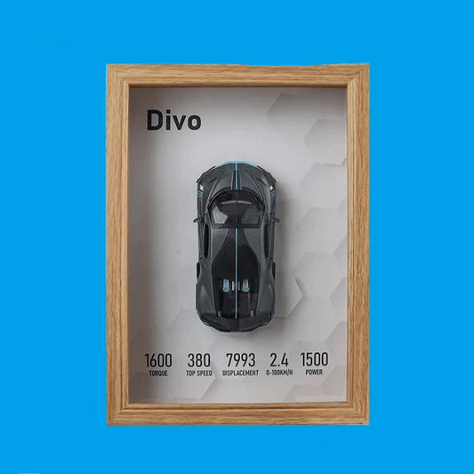 Black Bugatti 3D Metal Racing Car Brown Frame