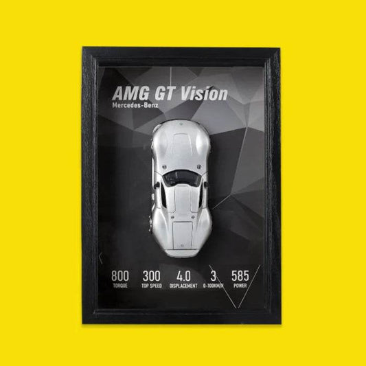 Silver AMG GT 3D Metal Racing Car Black Frame