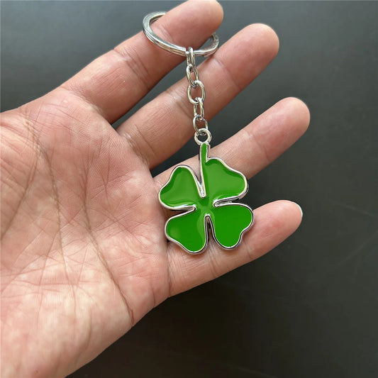 Green Four-Leaf Alloy Keychain