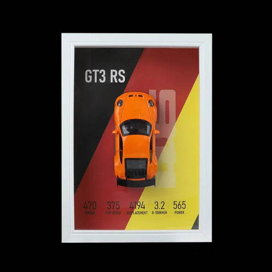 Orange GT3 RS 3D Metal Racing Car White Frame