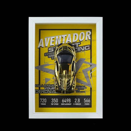 Chrome Aventador 3D Metal Racing Car White Frame