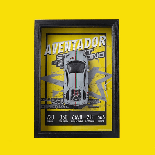 Grey Aventador 3D Metal Racing Car Black Frame
