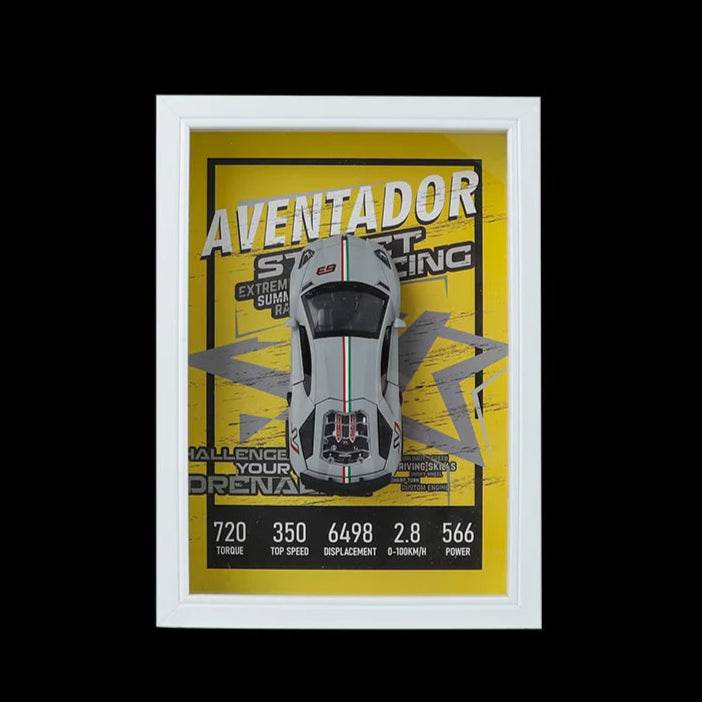 Grey Aventador 3D Metal Racing Car White Frame