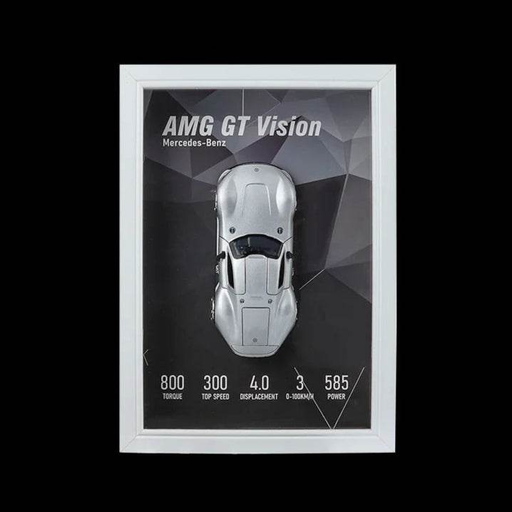 Silver AMG GT 3D Metal Racing Car White Frame