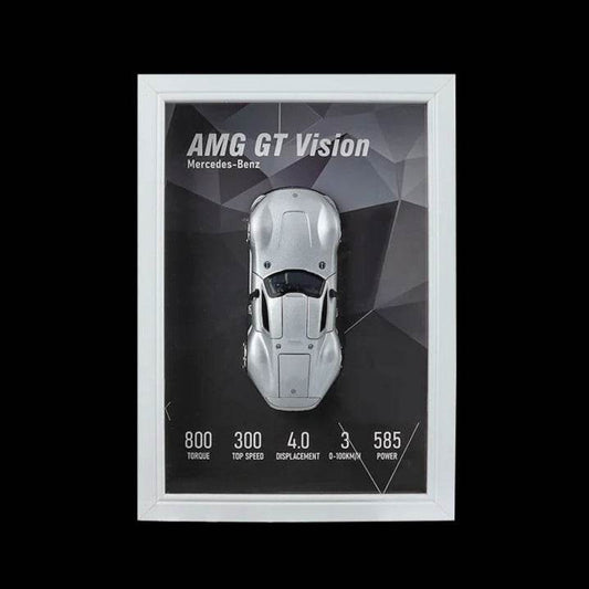 Silver AMG GT 3D Metal Racing Car White Frame