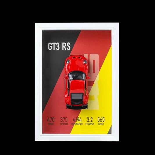 Red Porsche GT3 RS 3D Metal Racing Car White Frame