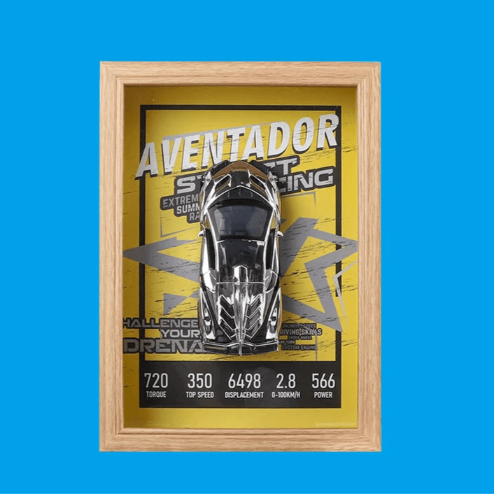 Silver Aventador 3D Metal Racing Car Brown Frame