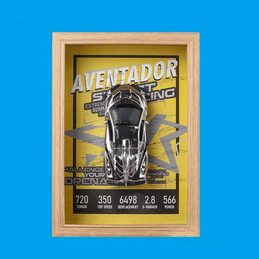 Silver Aventador 3D Metal Racing Car Brown Frame