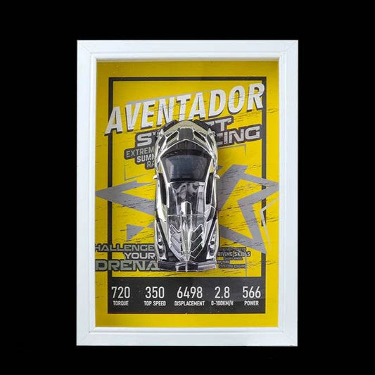 Chrome Aventador 3D Metal Racing Car White Frame