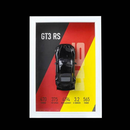 Black GT3 RS 3D Metal Racing Car White Frame