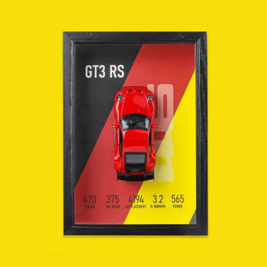 Red Porsche GT3 RS 3D Metal Racing Car Black Frame