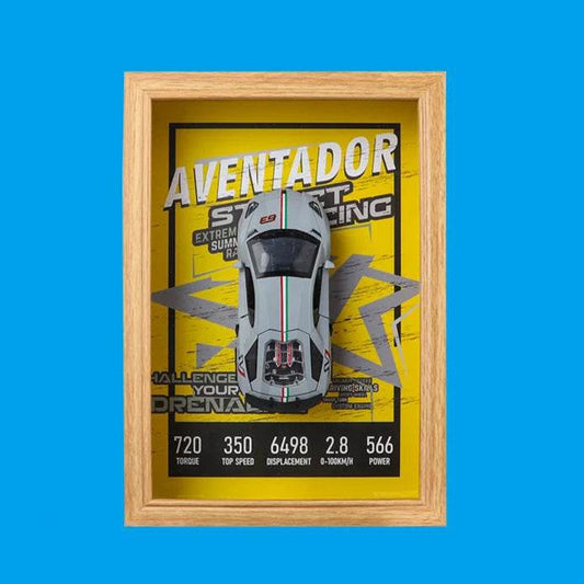Grey Aventador 3D Metal Racing Car Brown Frame