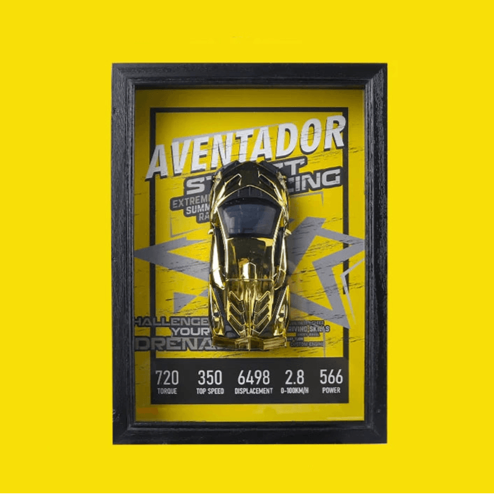Chrome Aventador 3D Metal Racing Car Black Frame